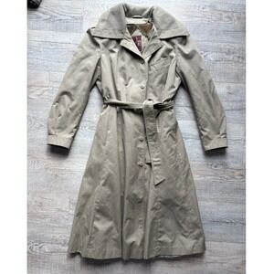 Vintage J Gallery Khaki Trench Coat with Detachable Faux Fur Liner Size 8/9